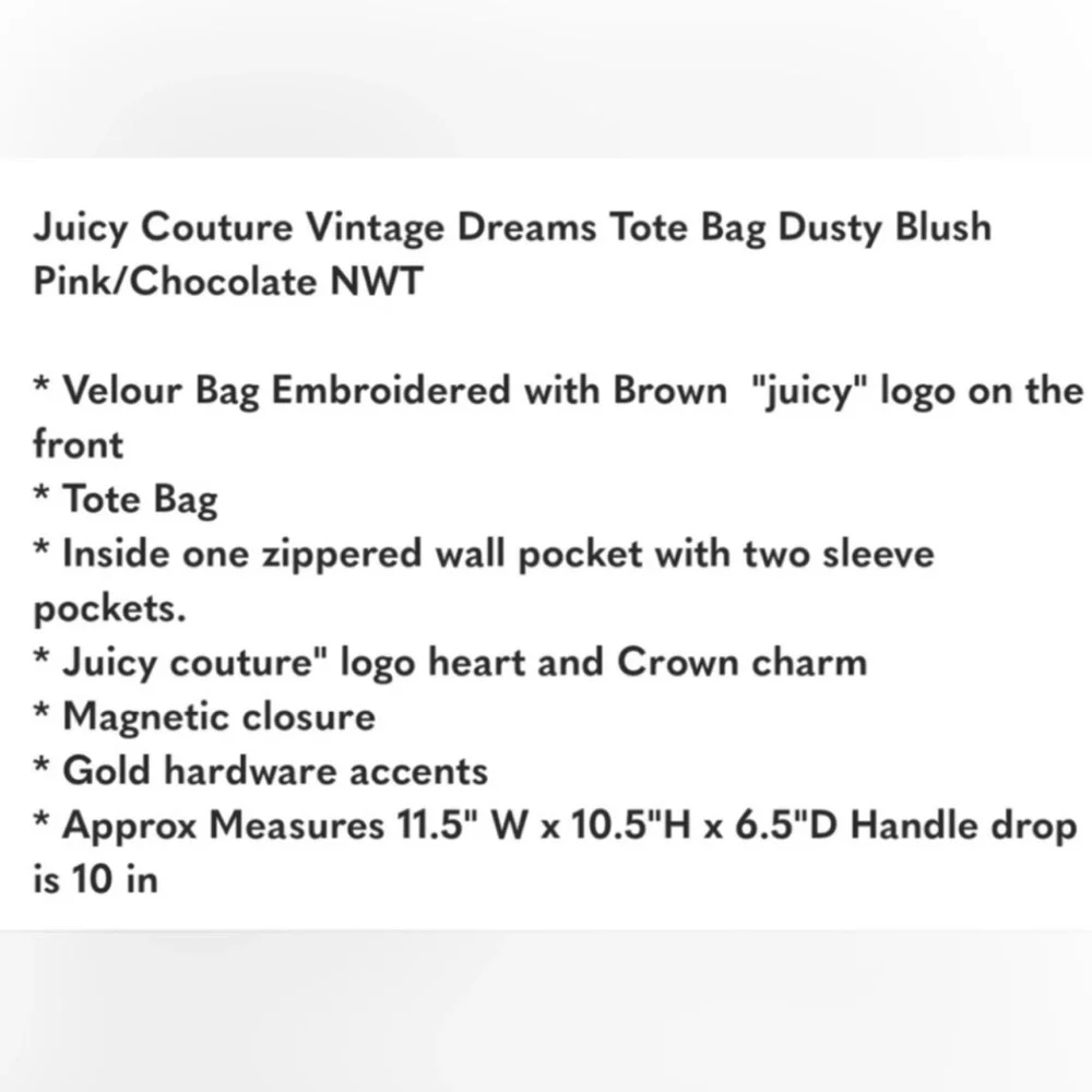 ❌SALE❌Juicy Couture Vintage Dreams Tote Daydreamer HTF dusty blush amd chocolate - Picture 6 of 7